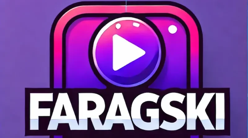 A digital logo featuring a play button icon with a purple and pink gradient, accompanied by the text "FARAGSKI" in bold, white letters. The design is modern and vibrant, set against a dark purple background.