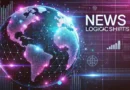 A high-tech digital globe with neon pixelated lights, symbolizing global data connections, with the text 'NEWS LOGICALSHOUT' in bold.