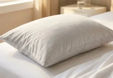 Tranzzquil adjustable shredded memory foam pillow with bamboo-blend cover displayed on a neatly made bed with soft natural morning light