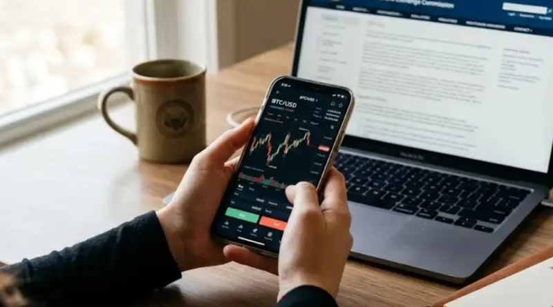 Crypto30x.com Regulation: Is It Really Safe & Legal? (2026 Review) 1 A person researching Crypto30x.com regulation on a smartphone and laptop in a home office before investing in cryptocurrency