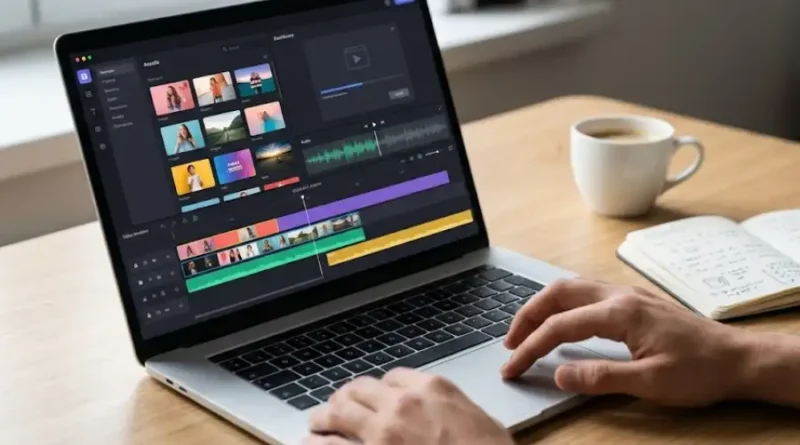 Download UStudioBytes: Safe Steps, Real Tips, and What Nobody Tells You (2026) 1 A person downloading and installing UStudioBytes creative software on a laptop, with the application dashboard visible on screen showing video editing and design tools.