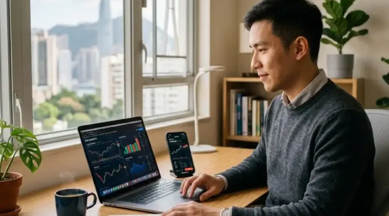 FTAsiaStock: A Beginner's Guide to Asia's Rising Investment Platform 1 A person reviewing Asian stock market data and crypto charts on a laptop and smartphone at a modern desk
