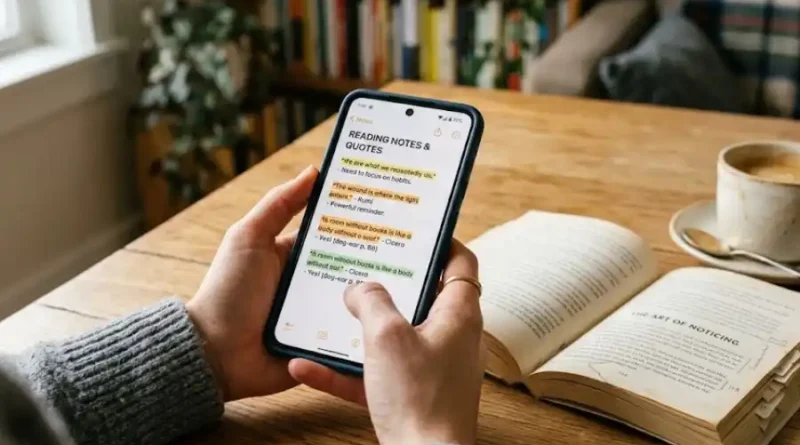Myreadibgmsngs: What It Really Means and Why Many of Peoples Search for It Every Month 1 A person scrolling through reading notes on their phone while sitting next to an open book and a cup of coffee