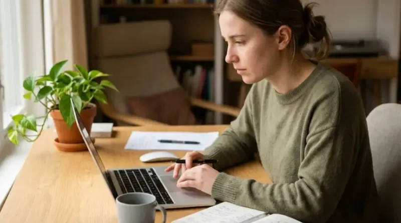 Woeken: The Real Definition, Origins, and How People Use It Online 1 A person sitting at a desk in deep focus, representing the Woeken meaning of intense, productive work