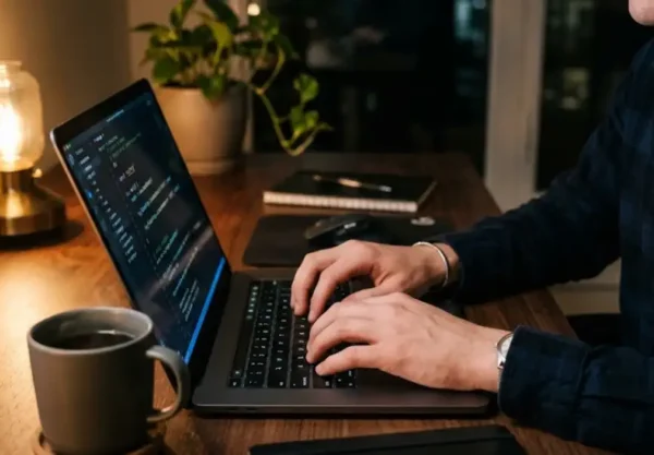 A close-up of a laptop screen displaying a detailed spreadsheet with technical codes, item numbers, and structured data in rows and columns.